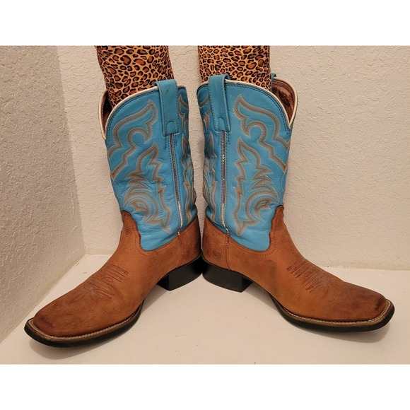 Tony Lama Square Toe Turquoise Designer Rodeo Cowboy Boots Womens 8.5B RR2101L